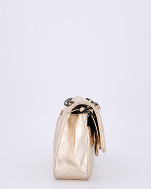 *RARE* Chanel Metallic Gold Medium Classic Double Flap Bag in Lambskin Leather with So Black Hardware&nbsp;