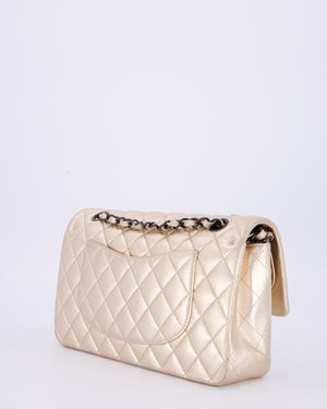 *RARE* Chanel Metallic Gold Medium Classic Double Flap Bag in Lambskin Leather with So Black Hardware&nbsp;