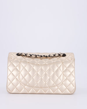 *RARE* Chanel Metallic Gold Medium Classic Double Flap Bag in Lambskin Leather with So Black Hardware&nbsp;