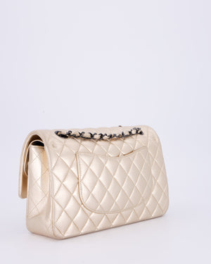 *RARE* Chanel Metallic Gold Medium Classic Double Flap Bag in Lambskin Leather with So Black Hardware&nbsp;