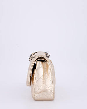 *RARE* Chanel Metallic Gold Medium Classic Double Flap Bag in Lambskin Leather with So Black Hardware&nbsp;