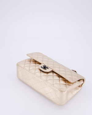 *RARE* Chanel Metallic Gold Medium Classic Double Flap Bag in Lambskin Leather with So Black Hardware&nbsp;