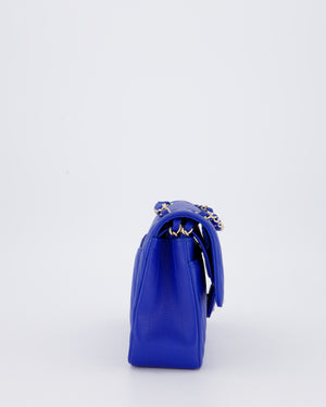 *RARE* Chanel Electric Blue Small Classic Double Flap Bag in Chevron Caviar Leather with Champagne Gold Hardware