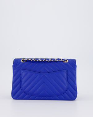 *RARE* Chanel Electric Blue Small Classic Double Flap Bag in Chevron Caviar Leather with Champagne Gold Hardware