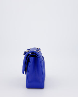 *RARE* Chanel Electric Blue Small Classic Double Flap Bag in Chevron Caviar Leather with Champagne Gold Hardware