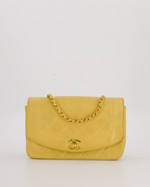 *RARE* Chanel Yellow Vintage Small Diana Flap Bag in Beige Lambskin Leather with 24K Gold Hardware
