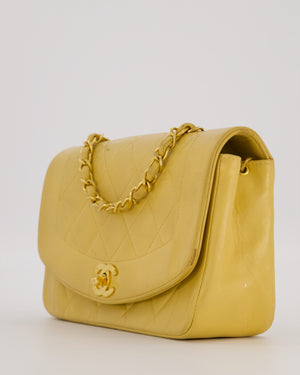 *RARE* Chanel Yellow Vintage Small Diana Flap Bag in Beige Lambskin Leather with 24K Gold Hardware