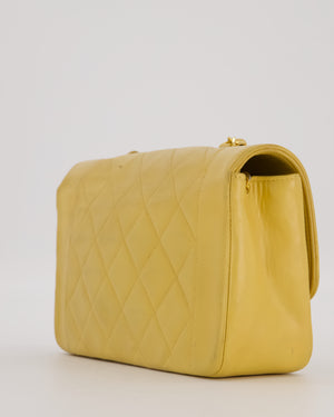 *RARE* Chanel Yellow Vintage Small Diana Flap Bag in Beige Lambskin Leather with 24K Gold Hardware
