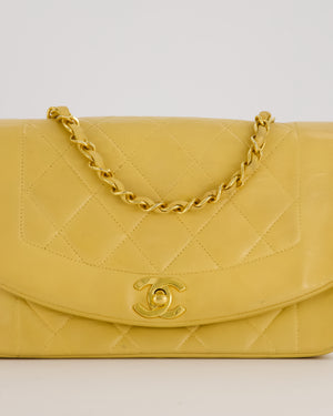 *RARE* Chanel Yellow Vintage Small Diana Flap Bag in Beige Lambskin Leather with 24K Gold Hardware