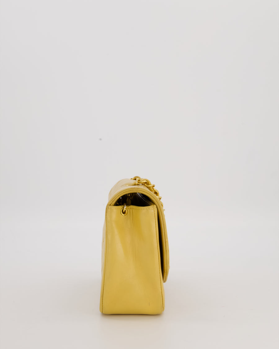 *RARE* Chanel Yellow Vintage Small Diana Flap Bag in Beige Lambskin Leather with 24K Gold Hardware