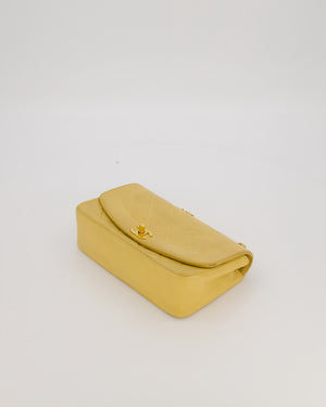 *RARE* Chanel Yellow Vintage Small Diana Flap Bag in Beige Lambskin Leather with 24K Gold Hardware