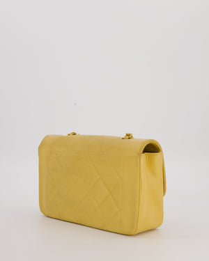 *RARE* Chanel Yellow Vintage Small Diana Flap Bag in Beige Lambskin Leather with 24K Gold Hardware