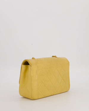 *RARE* Chanel Yellow Vintage Small Diana Flap Bag in Beige Lambskin Leather with 24K Gold Hardware