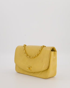 *RARE* Chanel Yellow Vintage Small Diana Flap Bag in Beige Lambskin Leather with 24K Gold Hardware