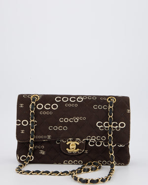 Chanel Vintage Black Medium Double Flap Bag in Canvas Coco Logo Detail with 24K Gold Hardware