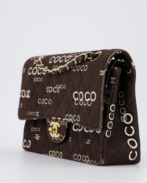 Chanel Vintage Black Medium Double Flap Bag in Canvas Coco Logo Detail with 24K Gold Hardware