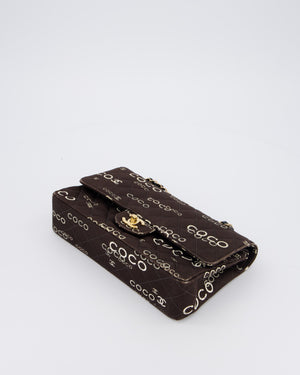 Chanel Vintage Black Medium Double Flap Bag in Canvas Coco Logo Detail with 24K Gold Hardware