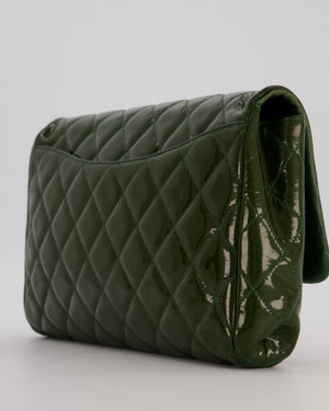 Chanel Olive Green Patent Shoulder Classic Single Flap Clutch Bag with Silver Hardware