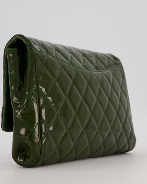 Chanel Olive Green Patent Shoulder Classic Single Flap Clutch Bag with Silver Hardware