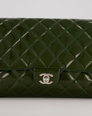 Chanel Olive Green Patent Shoulder Classic Single Flap Clutch Bag with Silver Hardware