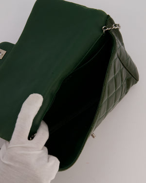 Chanel Olive Green Patent Shoulder Classic Single Flap Clutch Bag with Silver Hardware
