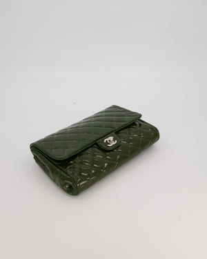 Chanel Olive Green Patent Shoulder Classic Single Flap Clutch Bag with Silver Hardware
