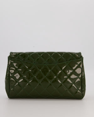 Chanel Olive Green Patent Shoulder Classic Single Flap Clutch Bag with Silver Hardware