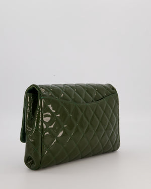 Chanel Olive Green Patent Shoulder Classic Single Flap Clutch Bag with Silver Hardware
