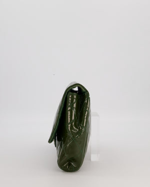 Chanel Olive Green Patent Shoulder Classic Single Flap Clutch Bag with Silver Hardware