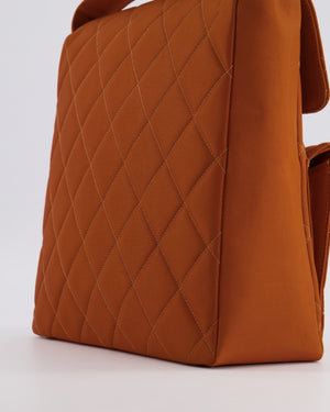 Chanel Vintage Caramel Orange Nylon Quilted Double Pocket Shoulder Bag with 24K Gold Hardware