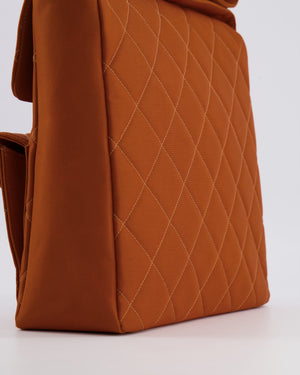 Chanel Vintage Caramel Orange Nylon Quilted Double Pocket Shoulder Bag with 24K Gold Hardware