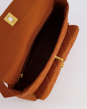 Chanel Vintage Caramel Orange Nylon Quilted Double Pocket Shoulder Bag with 24K Gold Hardware