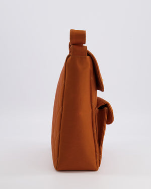 Chanel Vintage Caramel Orange Nylon Quilted Double Pocket Shoulder Bag with 24K Gold Hardware