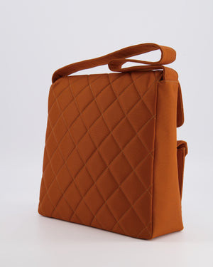 Chanel Vintage Caramel Orange Nylon Quilted Double Pocket Shoulder Bag with 24K Gold Hardware