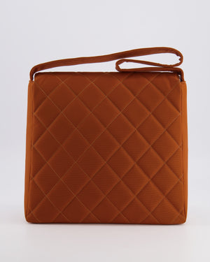 Chanel Vintage Caramel Orange Nylon Quilted Double Pocket Shoulder Bag with 24K Gold Hardware