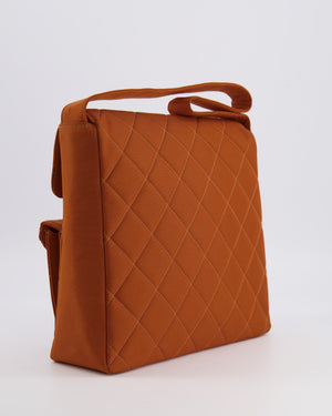 Chanel Vintage Caramel Orange Nylon Quilted Double Pocket Shoulder Bag with 24K Gold Hardware