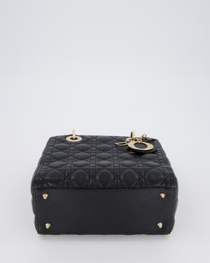 Christian Dior Black Medium Lady Dior Bag in Lambskin Leather with Gold Hardware