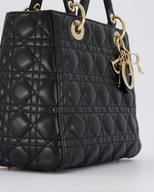 Christian Dior Black Medium Lady Dior Bag in Lambskin Leather with Gold Hardware