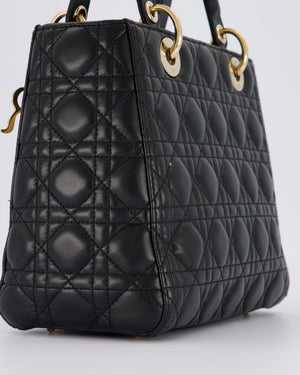 Christian Dior Black Medium Lady Dior Bag in Lambskin Leather with Gold Hardware