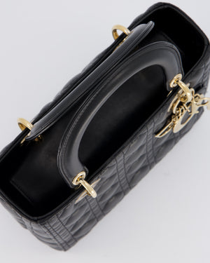 Christian Dior Black Medium Lady Dior Bag in Lambskin Leather with Gold Hardware