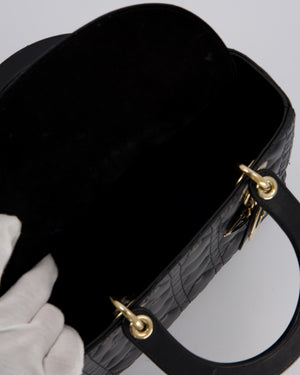 Christian Dior Black Medium Lady Dior Bag in Lambskin Leather with Gold Hardware