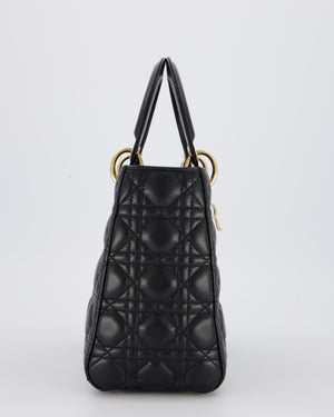 Christian Dior Black Medium Lady Dior Bag in Lambskin Leather with Gold Hardware