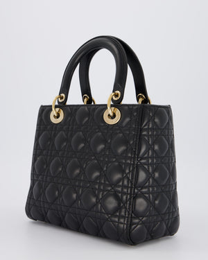 Christian Dior Black Medium Lady Dior Bag in Lambskin Leather with Gold Hardware