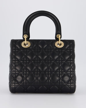 Christian Dior Black Medium Lady Dior Bag in Lambskin Leather with Gold Hardware