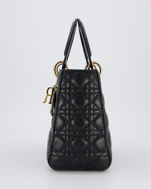 Christian Dior Black Medium Lady Dior Bag in Lambskin Leather with Gold Hardware