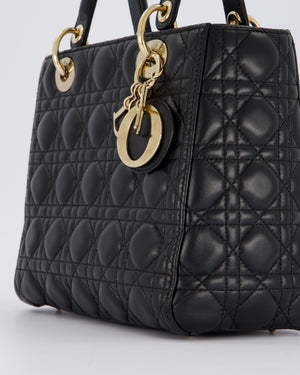 Christian Dior Black Medium Lady Dior Bag in Lambskin Leather with Gold Hardware