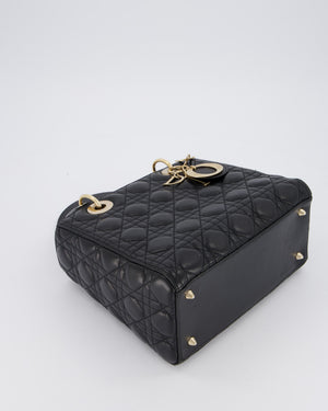 Christian Dior Black Medium Lady Dior Bag in Lambskin Leather with Gold Hardware