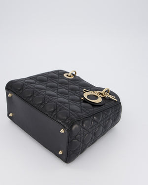Christian Dior Black Medium Lady Dior Bag in Lambskin Leather with Gold Hardware