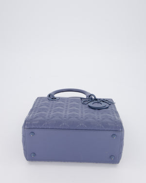 Christian Dior Blue Medium Lady Dior Bag in Ultra Matte Diamond Motif Calfskin Cannage Leather with Blue Hardware