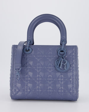 Christian Dior Blue Medium Lady Dior Bag in Ultra Matte Diamond Motif Calfskin Cannage Leather with Blue Hardware